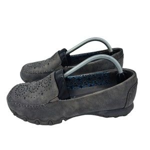 Skechers Womens Size 6.5 Bikers Expressway Flats Gray Leather Slip On Shoes EUC
